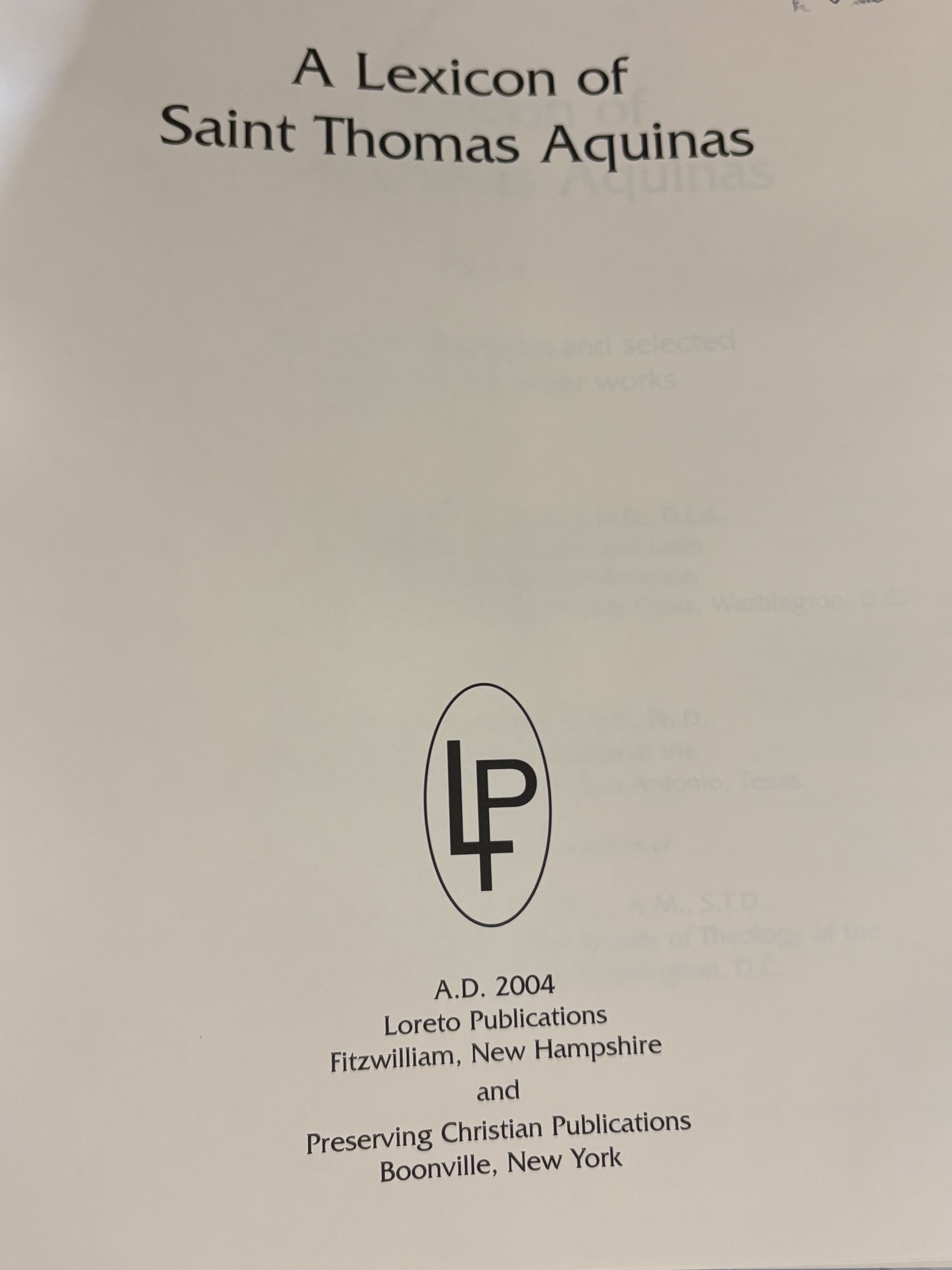 A Lexicon of Saint Thomas Aquinas - Roy J. Deferrari